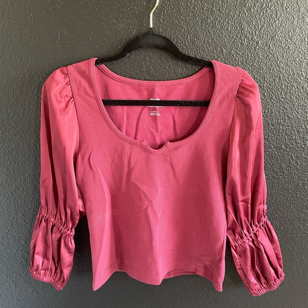 Anthropologie Berry Puff Sleeve Blouse
